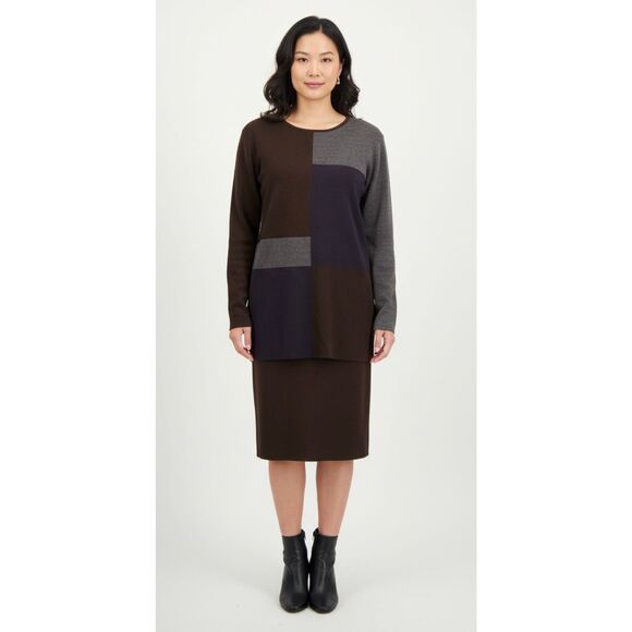 NWT Nina Leonard 2-Pc Set Color Block Sweater & Solid Skirt Sz. Large - Picture 9 of 11